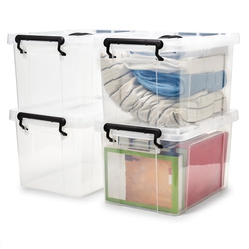 EZOWARE 4er-Set Aufbewahrungsboxen Set mit Deckel, 20L Transparent Kunststoffbox Aufbewahrungsbehälter Plastikbox Organizer mit Griff für Haushalt und Badezimmer 44x30x25cm von EZOWARE