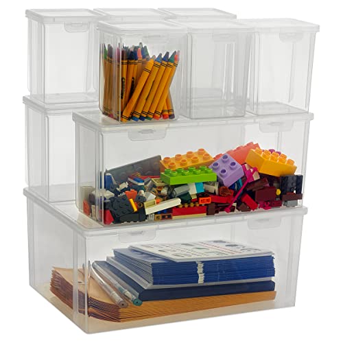 EZOWARE 9er Set Aufbewahrungsboxen mit Deckel, Durchsichtige Behälter Plastikbox Ordnungsboxen, Boxen für Zubehör, Kinderzimmer, Heim- und Haushaltszubehör - 3 Größen von EZOWARE