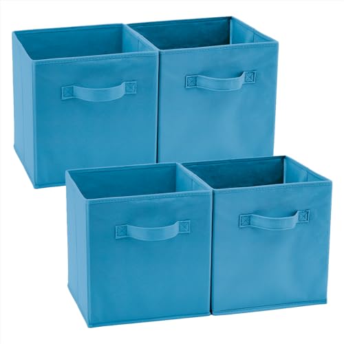 EZOWARE Aufbewahrungskörbe faltbare Würfel-Aufbewahrungsboxen, 4er-Set, faltbare Aufbewahrungsbox für Kleinkinder, Kinderzimmer 26,7x26,7x28cm-Niagara Blau von EZOWARE