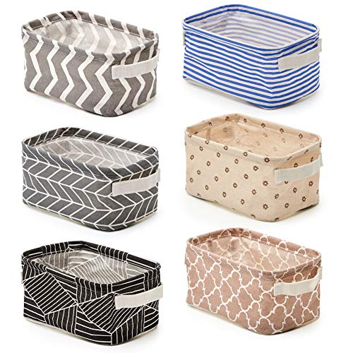 EZOWARE Leinen Speicher Organizer Sets -Baby Stoff Aufbewahrungsbox Organizer mit 2 Griffen auf beiden Seiten 25x16x12cm -Sets von 6 von EZOWARE