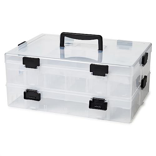 EZOWare 2 Etagen Sortierbox Aufbewahrungsbox mit Tragegriff, Plastikbox Sortimentskasten - für Perlen, Spielzeug, Bausteine, Bastel, Nähzubehör - 118 Fächern (30 x 20 x 8.7 cm) von EZOWARE