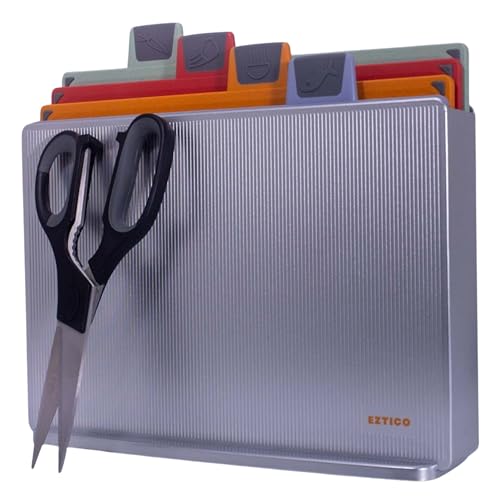 EZTICO 4-teiliges ungiftiges Schneidebrett-Set mit Premium-Schere und Halter (groß, silberfarben) von EZTICO