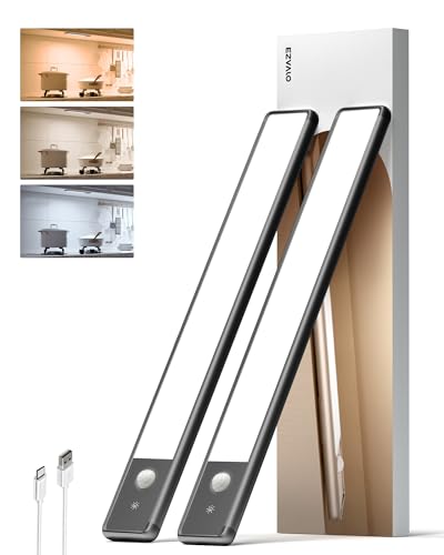 EZVALO Schrankbeleuchtung LED Bewegungsmelder, Unterbauleuchte Küche LED 3 Farbtemperaturen Dimmbar, Unterschrank Beleuchtung Küche für Schrank, Vitrine, Treppen(30cm, 2 Stück) von EZVALO