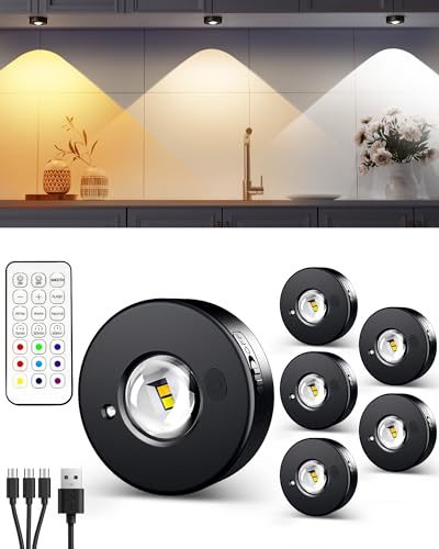 EZVALO LED Spots Akku mit Fernbedienung, 1200 mAh Aufladbar Akku Schrankbeleuchtung mit Timing, Magnetische Unterbauleuchte Led, Vitrinenbeleuchtung LED für Weinschrank, Vitrinen (6 Stück) von EZVALO