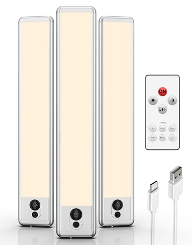 EZVALO Unterbauleuchte Küche LED 23cm, Unterschrank Beleuchtung mit Fernsteuerung 1600 mAh, USB Aufladbar Bewegungsmelder LED Sensor Licht, Schrankbeleuchtung für Küche Warmes Licht (3 Stück) von EZVALO