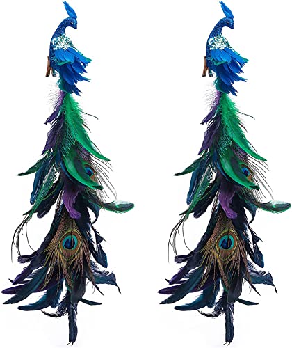 Baumschmuck mit langem Schwanz, 48cm, Blauer Pfau, Party- und Weihnachtsdekoration, 2 Stück von EZVFIRPDFZ