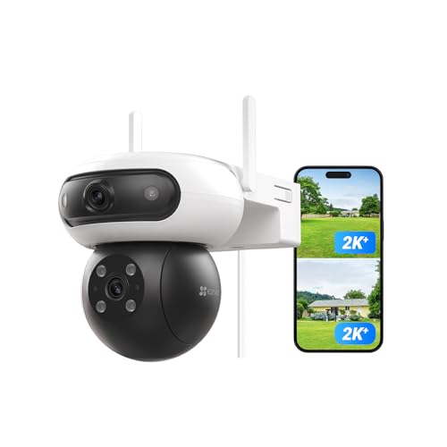 EZVIZ 4MP+4MP WLAN Überwachungskamera Aussen mit Dual-Objektive, 360°-Überwachung, 40m Farbnachtsicht, Dual-Ansicht, KI Personen-/Fahrzeugerkennung, Auto-Zoom-Tracking, Aktive Verteidigung, C90 Dual von EZVIZ