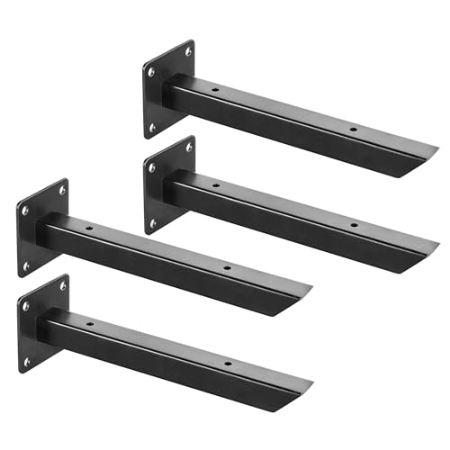 EZYDECOR Robuste Regalhalterungen, Eisen, Metall, Wandmontage, schwebende Regalhalterung, Bauernhaus-Möbeldekorationen, Hardware im Lieferumfang enthalten (20 cm), Schwarz, 4 Stück von EZYDECOR