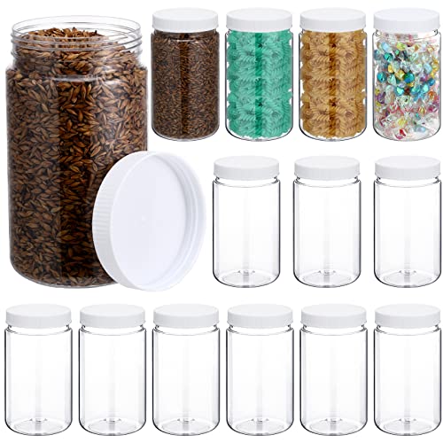 15 Stück 900 ml Kunststoffgläser mit Deckel, transparente Kunststoff-Einmachgläser mit geriffeltem Einsatz, Schraubdeckel, breite Öffnung, leere Vorratsbehälter, Honig, Aufbewahrung von Eaasty