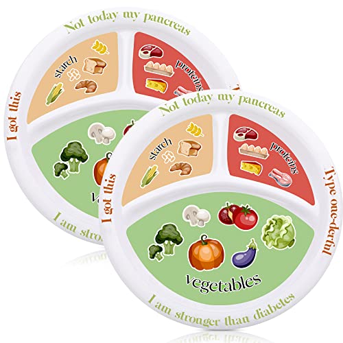 Diabetiker-Portionskontrolle, Melamin, unterteilte Teller für Erwachsene mit Protein, Kohlenhydraten und Gemüse, Diätplatte, Portionsgröße, Gerichte, Küche, Essen Servieren (2 Stück) von Eaasty