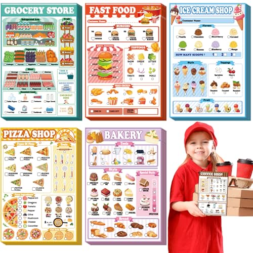 Eaasty 6 Pack Kids Pretend Play Notepads 4 x 6 Inch Playtime Pads for Kids 40 Pages Pretend Notebooks Imaginative Role for Toddlers (Food) von Eaasty