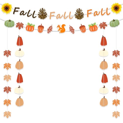 Eaasty Herbstdekor-Banner mit Ahorn-Kürbis-Eichhörnchen-Herbstausschnitt, Girlande, Banner, Thanksgiving-Dekoration für Kaminsims, Zuhause, Wand, Tür, hängende Luftschlangen, Hintergrund für von Eaasty