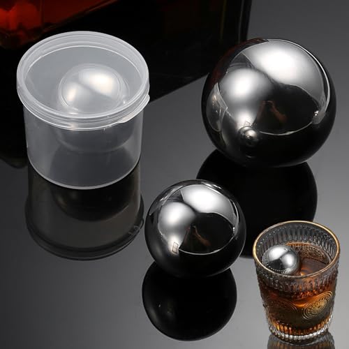 Eabdice 2 Stücke Whisky Steine Kugel, Wiederverwendbare Kühlsteine, Gefrorene Eiskugel aus Edelstahl mit PP-Box | 35mm und 55mm Durchmesser | schnelle Abkühlung (Silber) von Eabdice