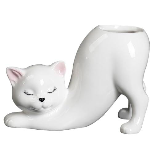 Eabdice Schöne Keramik-Katzentöpfe, Mini Blumentopf Katze, Niedliche Sukkulentententöpfe, für Garten, Büro, Schlafzimmer (Weiß) von Eabdice