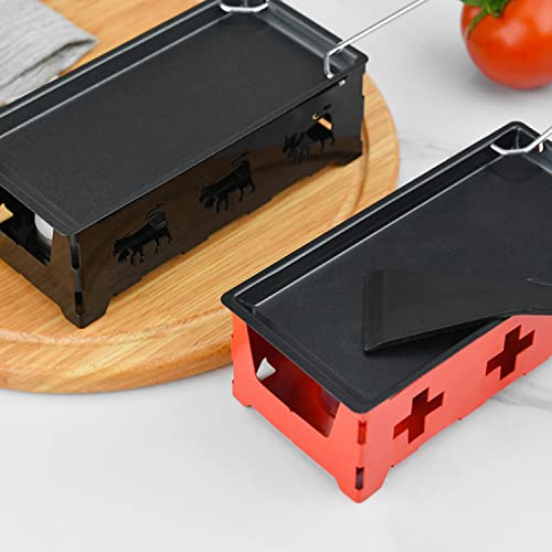 Eacam Käsesemmelderpfanne mit Kohlenstoffstahl, Spatel Faltbarer Holzgriff für Geschmolzene Käse Raclette, Kochgeräte, mit Anderen Genießen, Großartig (Rot) von Eacam