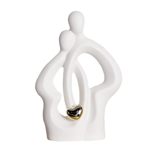 Eachave Modern Romantic Couple Sculptures for Home Decor - Golden Eternal Heart Figurine, Perfect for Office, Bookshelf, and Desktop Decorations -Eachave Paar Keramik-Skulptur (weiß) von Eachave