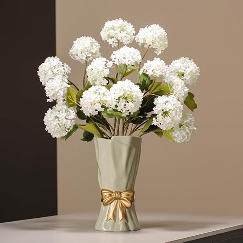 Keramik Vase Grün für Pampasgras Deko, 23cm hohe Bogenvase, Boho Dekovase for Modern Design, Aesthetic Blumenvase für Wohnzimmer, Schlafzimmer Dekoration, Tischdeko, Heimdekoration von Eachave