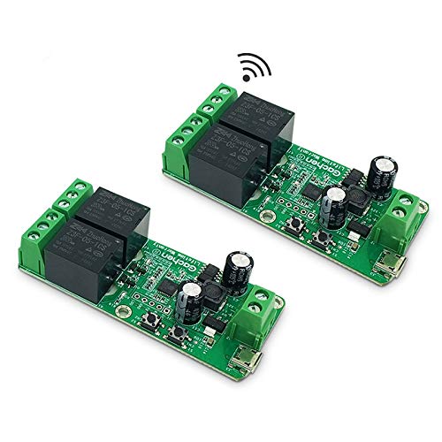 2 Kanal Sonoff Smart Wifi Schalter Wlan Relais Modul, Momentary Inching/selbstverriegelung Schaltermodul, DC 5-32V Wifi Taster Relais mit Garagentor Steuerung Kompatibel mit Alexa Ewelink APP 2 Packs von Eachen