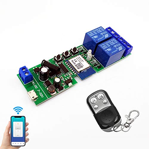 WiFi Wireless Relais Modul 2 Kanäle Remote Switch AC220V Inching/Selbstverriegelung Switch Alexa Relais DIY für Garagentor Fernbedienung mit 433Mhz RF Remote kompatibel mit Alexa, Echo, Google, IFTTT von Eachen