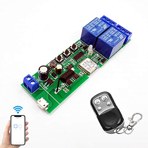 WiFi Wireless Relais Modul 2 Kanäle Remote Switch AC220V Inching/Selbstverriegelung Switch Alexa Relais DIY für Garagentor Fernbedienung mit 433Mhz RF Remote kompatibel mit Alexa, Echo, Google, IFTTT von Eachen