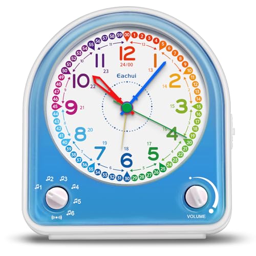 Eachui Analog Wecker ohne Ticken mit Schlummerfunktion, Nachtlicht, Einstellbarer Lautstärke und 7 Alarmtöne, Kinder Geschenk Wecker Geräuschlos für Jungen Mädchen (Blau) von Eachui