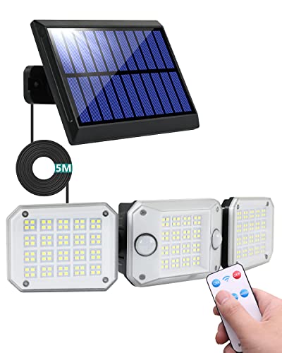 Eageen Solarlampen für Außen Led Solar Strahler mit Zwei Bewegungsmelder 224 LED mit Fernbedienung, Wasserdicht IP65 3 Modi Solarstrahler für Balkon, Garten, Garage, Hauswand, Hof von Eageen