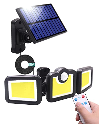 Solarlampen für Außen Led Strahler Solar mit Bewegungsmelder 171 LED mit Fernbedienung, IP65 Wasserdicht 3 Modi mit 5m Kabel Solarleuchten für Balkon, Garten, Garage, Hauswand, Hof von Eageen