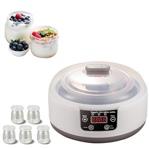 1200 ML Probiotic Yogurt Maker,LED Display Multi-Function Probiotic Yogurt Motor, Joghurtbereiter mit 5 Portionsgläsern,Yogurt Maker für schnelle & einfache Zubereitung ﻿ ﻿ ﻿ ﻿ ﻿ ﻿ (weiß) von EagerMinds