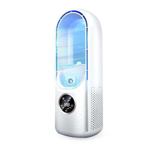 EagerMinds Rotorloser Ventilator 12-Zoll mit Luftreiniger, Turmventilator sehr Leise, 6 Geschwindigkeiten, 6H Timer, Kindersicher, LED-Anzeige, Ventilator Leise mit Fernbedienung (12-Zoll Weiß) von EagerMinds