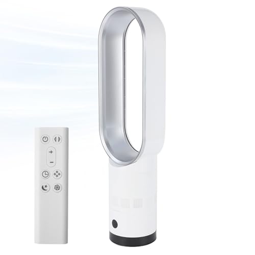 EagerMinds Rotorloser Ventilator mit Fernbedienung,24Zoll Leise Turmventilator mit Kühlung,9h Timer,8 Geschwindigkeiten,90° Oszillation,LED-Anzeige, Luftreiniger Ventilator für Schlafzimmer (Silber/) von EagerMinds
