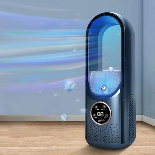 EagerMinds Turmventilator Leiser, Rotorloser Ventilator mit Befeuchtungsspray, 6 Geschwindigkeiten,6h Timer,30cm USB-Tischventilator für Büro, Zuhause, Schlafzimmer (blue) von EagerMinds