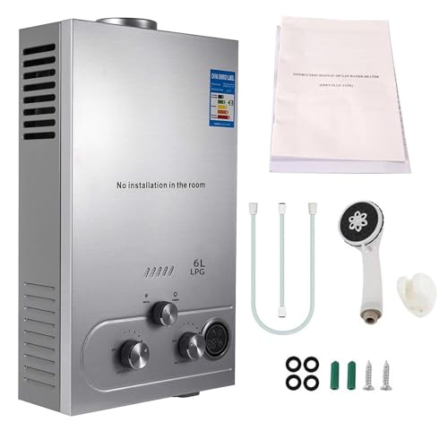Gas Durchlauferhitzer, 16KW LPG Propangas Durchlauferhitzer, 6L Tragbarkeit Gasdurchlauferhitzer, Heißwasserbereiter Boiler Tankless Instant Boiler, für Camping, Caravaning und Haushalt (A) von EagerMinds