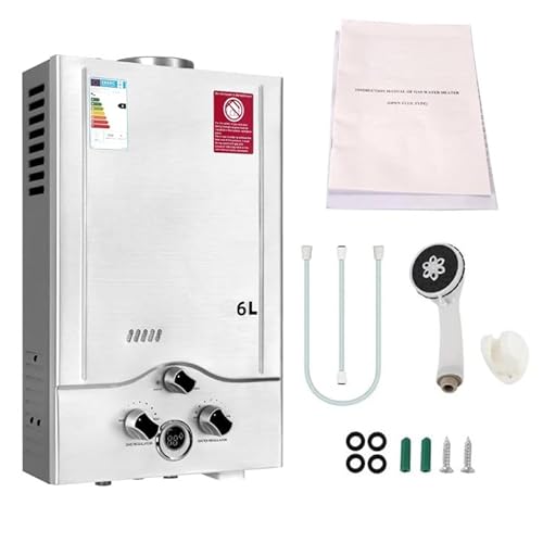 Gas Durchlauferhitzer mit Duschkopf, 12/24KW LPG Propangas Durchlauferhitzer, 6L/12L, Mit Winter und Sommermodus, Tragbarkeit Instant Gasdurchlauferhitzer, für Zuhause Wohnmobile Kabinen (6L) von EagerMinds