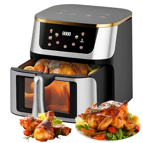 Heißluftfritteuse 12L, 1500 W Mini-Backofen mit LED-Touchscreen, 8 Funktionen, sichtbares Fenster, ölfreie Heißluftfritteuse, multifunktionale elektrische Fritteuse, Air Fryer geeignet für die Küche von EagerMinds