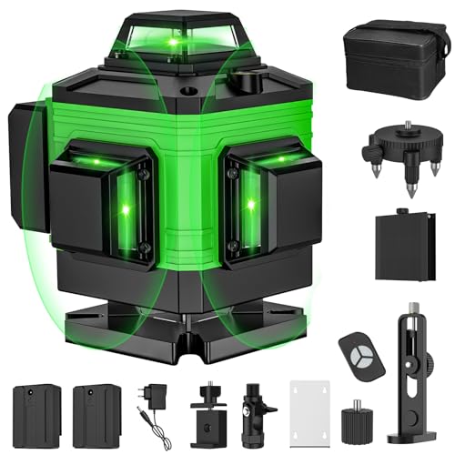 Kreuzlinienlaser Grün 4 x 360°, Selbstnivellierende Vertikale Horizontale Laser-Wasserwaage, Grüne Wasserwaage mit Selbstnivellierungsfunktion, mit 2 * 2600 mAh Wiederaufladbaren Batterien (A) von EagerMinds