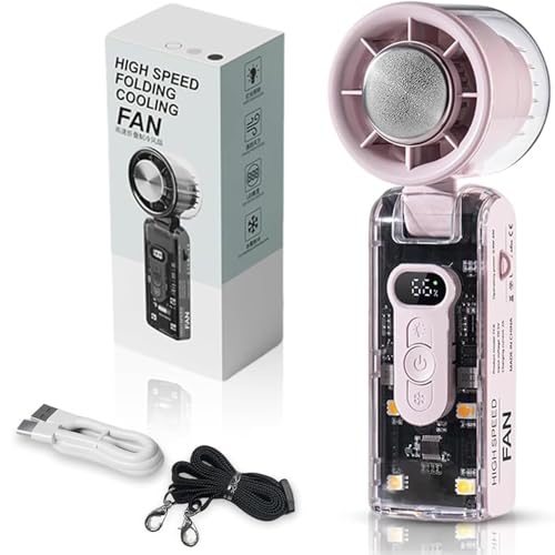 Tragbarer Handheld-Turbo-Ventilator, mit Turbo-Lüfter und Eiskühlung, LED-Display, Mit LED-Licht, Einstellbare Geschwindigkeit (1-100), Wiederaufladbarer 3600 mAh Akku, USB-Ventilator (Rosa) von EagerMinds