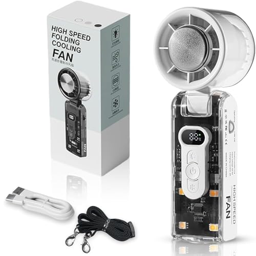 Tragbarer Handheld-Turbo-Ventilator, mit Turbo-Lüfter und Eiskühlung, LED-Display, Mit LED-Licht, Einstellbare Geschwindigkeit (1-100), Wiederaufladbarer 3600 mAh Akku, USB-Ventilator (Weiß) von EagerMinds