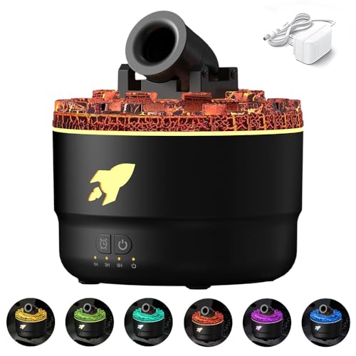 USB Aroma Diffuser mit LED Kanonen,Cannon Luftbefeuchter Luftdiffusor Aroma Diffuser für Ätherische Öle,Luftbefeuchter Flame Diffuser Set,7 Farben LED Licht,Mit 3 Timer Timing,280ML (Schwarz) von EagerMinds