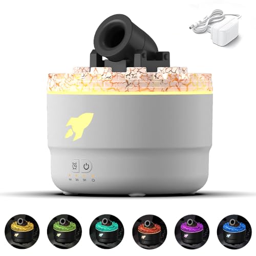 USB Aroma Diffuser mit LED Kanonen,Cannon Luftbefeuchter Luftdiffusor Aroma Diffuser für Ätherische Öle,Luftbefeuchter Flame Diffuser Set,7 Farben LED Licht,Mit 3 Timer Timing,280ML (Weiß) von EagerMinds