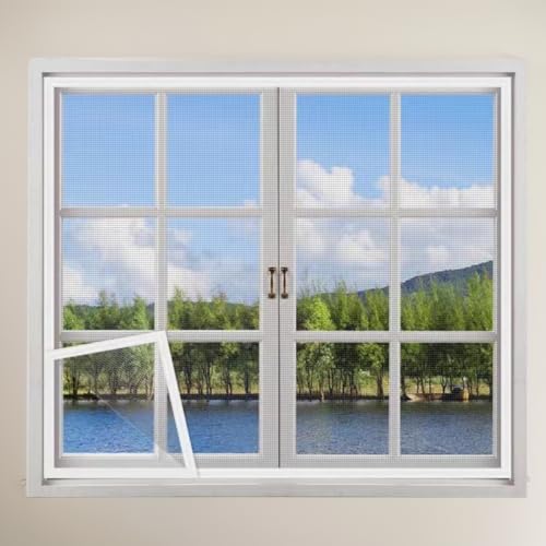 Eageroo DIY Fliegengitter Fenster zuschneidbar selbstklebend Ohne Bohren Insektenschutz Fensternetz mit Klettband 130cm X 150cm (Ein Set, Weiße Bänder) von Eageroo
