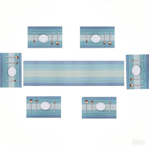 PVC Platzsets(6er + Tischläufer),Eageroo rutschfest Tischmatten aus PVC Abgrifffeste Hitzebeständig Abwaschbar Tischsets (blau) von Eageroo