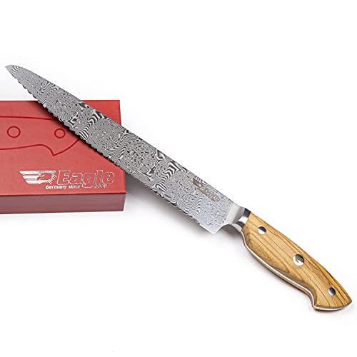 Eagle U-Grip - Brotmesser 23 cm - Voll-Damaststahl 108 Lagen/Heftschalen: Olivenholz aus Süditalien von Eagle