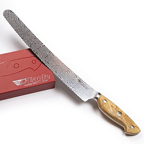 Eagle U-Grip - Brotmesser 26 cm - Voll-Damaststahl 108 Lagen/Heftschalen: Olivenholz aus Süditalien von Eagle