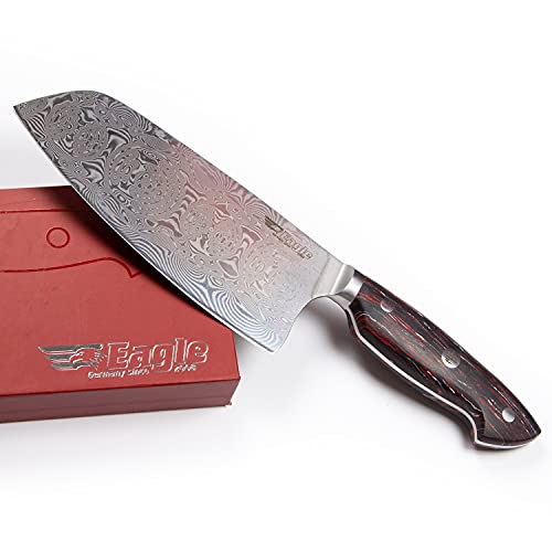 Eagle U-Grip - ChaiDao-Messer 18 cm - Voll-Damaststahl 108 Lagen/Heftschalen: G10 schwarz-rot-weiß von Eagle