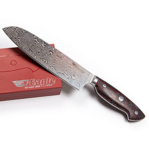 Eagle U-Grip - Santoku-Messer 18 cm - Voll-Damaststahl 108 Lagen/Heftschalen: G10 schwarz-rot-weiß Eagle U-Grip - Santoku-Messer 18 cm - Voll-Damaststahl 108 Lagen/Heftschalen: G10 schwarz-rot-weiß von Eagle