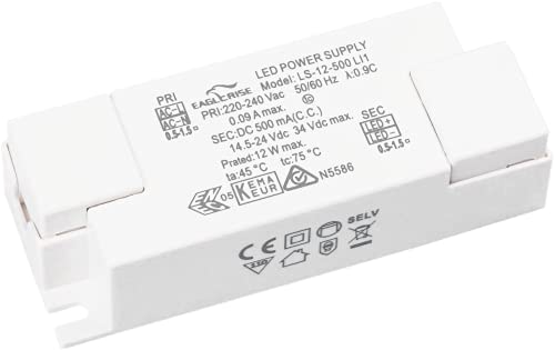 Eaglerise LED Trafo 500mA Konstantstrom 8W - 12W Flackerfrei LED Netzteil Treiber Transformator Driver, Weiß von Eaglerise