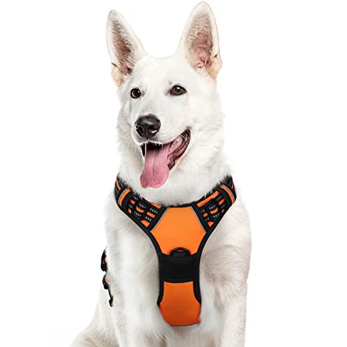 Eagloo Hundegeschirr Grosse Hunde, Anti Zug Hundegeschirr mit Reflexstreifen und Kontrolle, Verstellbar und Einstellbar Geschirr Hund Groß, Brustgeschirr für Labrador, Orange, XL von Eagloo