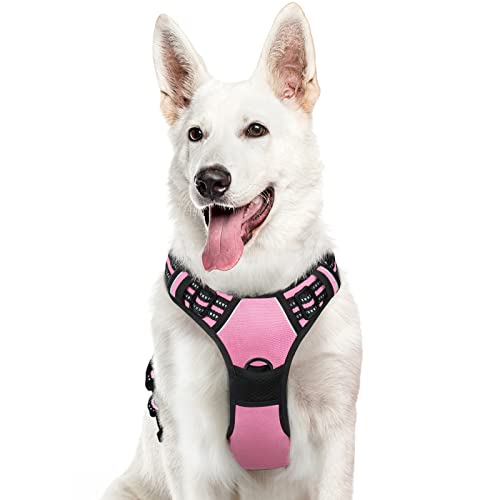 Eagloo Hundegeschirr Grosse Hunde, Anti Zug Hundegeschirr mit Reflexstreifen und Kontrolle, Verstellbar und Einstellbar Geschirr Hund Groß, Brustgeschirr für Labrador, Rosa, XL von Eagloo