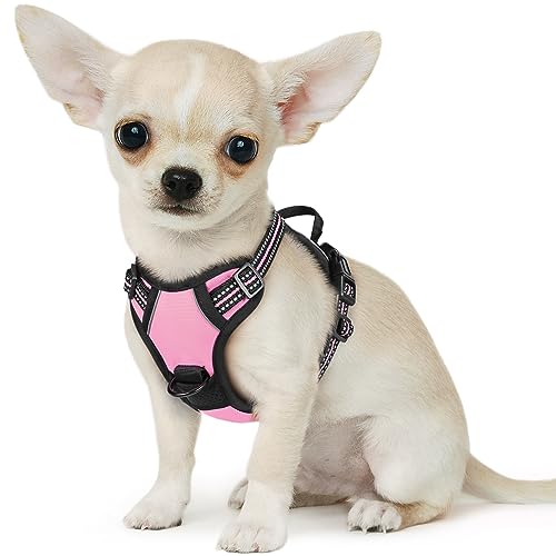 Eagloo Hundegeschirr Kleine Hunde, Anti Zug Hundegeschirr mit Reflexstreifen und Kontrolle, Verstellbar, Einstellbar und Langlebige Brustgeschirr Hund, Geeignet zum Gehen und Joggen, Rosa, XS von Eagloo