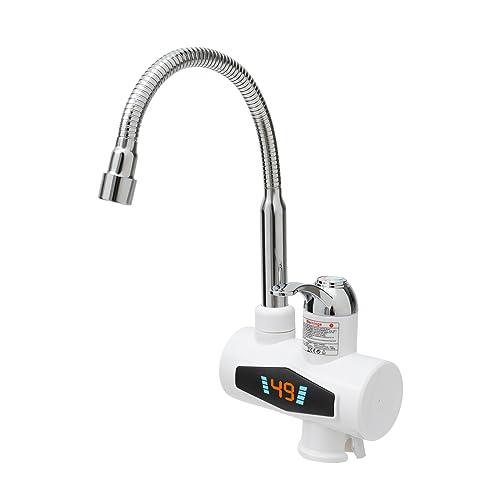 Ealtqund Heizwasserhahn 3000W Durchlauferhitzer Elektrischer Wasserhahn mit LED Temperaturdisplay Heißwasserhahn für Garten, Bad, Wohwagen, Camping, Smart Heater, 360° Drehbar Küchenarmatur, Wasserboi von Ealtqund